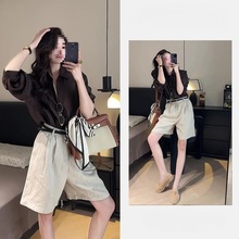 夏季一整套女装2025新款韩版时尚显瘦减龄气质长袖上衣短裤两件套