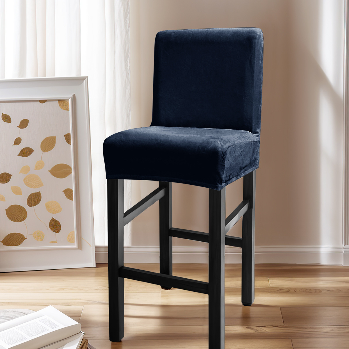 Amazon transfronterizo color sólido elástico plata silla cubierta polvo bar restaurante cubierta de silla de espalda baja temu