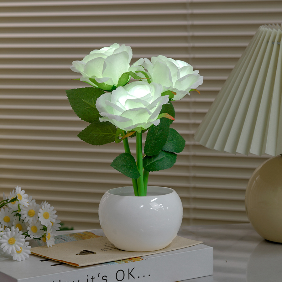Luz de noche creativa de rosa blanca (modelo enchufable)