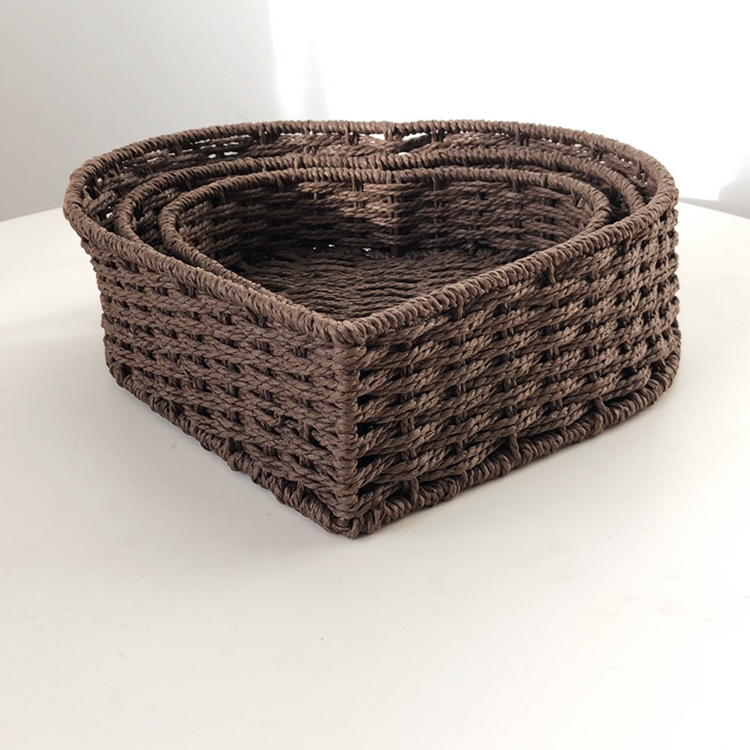 Cesta de almacenamiento de escritorio en forma de corazón de mimbre de paja cesta de almacenamiento de juguetes para niños cocina cesta de aperitivos caja de almacenamiento Almacenamiento de cosméticos