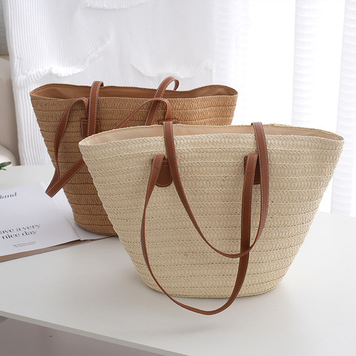 Versatile minimalist single-shoulder grass-woven bag  new style large-capacity grass bag woven bag beach vacation sand bag