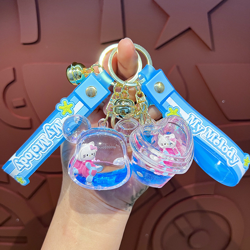 Cartoon Oil Blue Airplane Hello Kitty Keychain Sanrio Doll Couple Car Pendant Gift Wholesale