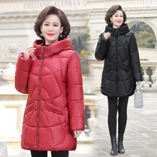 媽媽款冬裝棉服洋氣紅色2022新款中老年女士秋冬中長款棉衣外套