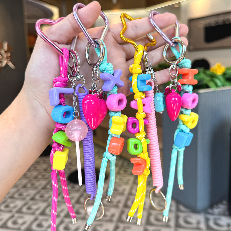 Cross-Border New Product Creative Colorful Letter Braided Rope Keychain Love Cartoon Design Accessories Bag Pendant Pendant