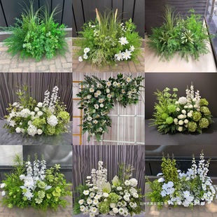 2025 New Mori Style Flowers Wedding Flowers Outdoor White and Green Road Flowers Wedding Auditorium Decoration Simulation Flowers Background Flowers