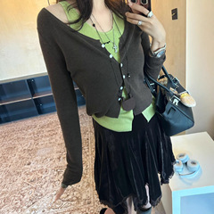 韩系简约撞色假两件柔软舒适六羊毛修身显瘦针织衫秋冬内搭打底衫