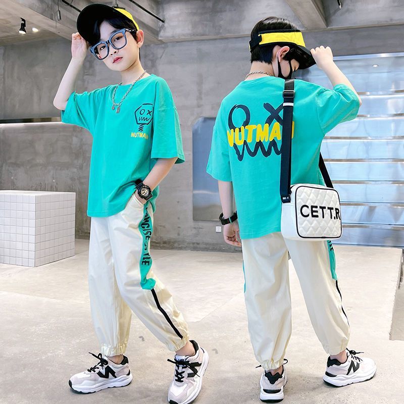 Boys summer suit thin and handsome 2023 new Korean style sports casual pants breathable two-piece set children's style