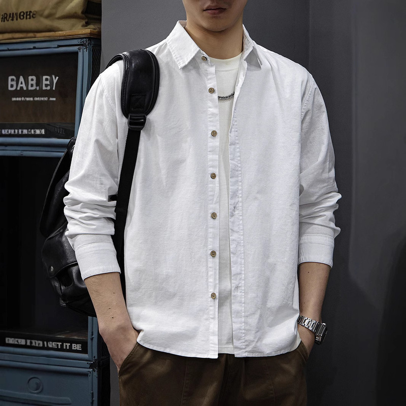 Spring New Cotton Linen Thin Breathable Long-sleeved Shirt Men's Retro Washed Casual Shirt Loose Lapel Top Trendy