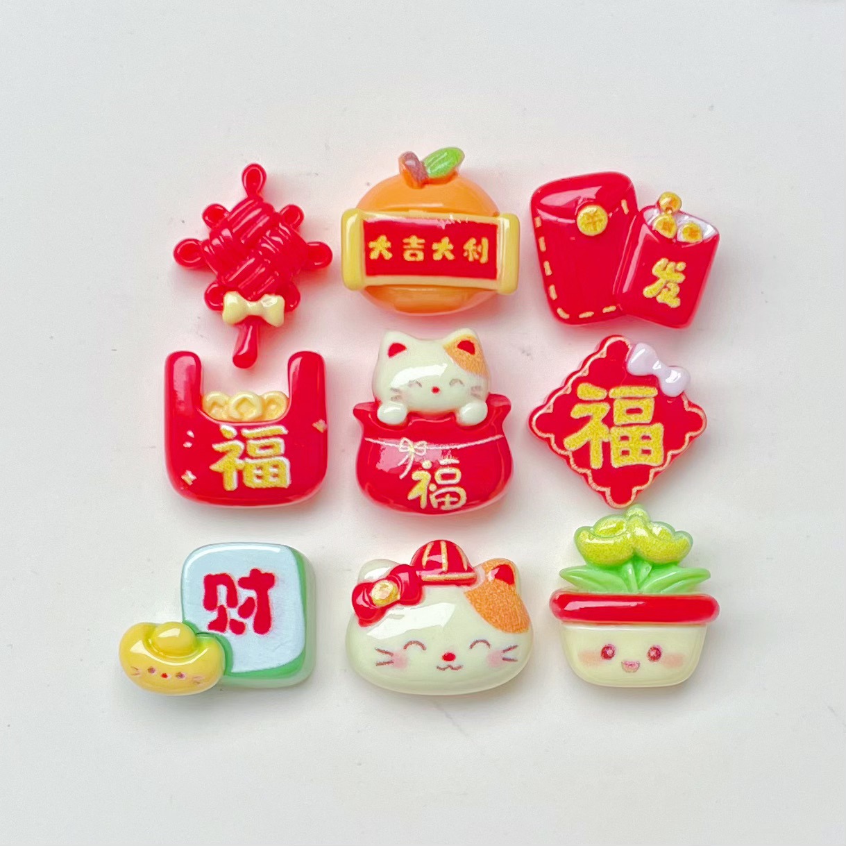 迷你新年喜庆猫咪福袋发财麻将红包树脂小配件手机壳洞洞鞋扣材料