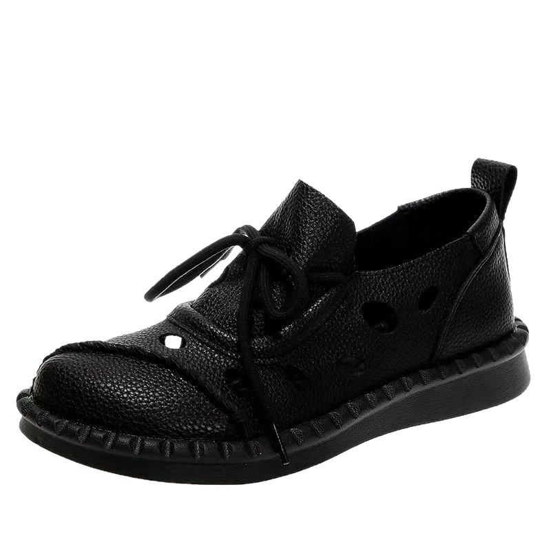 2026 nuevo tamaño de lazos delanteros de alta calidad retro sandálias romanas con base plana agujero agujero zapatos sandalias mujeres