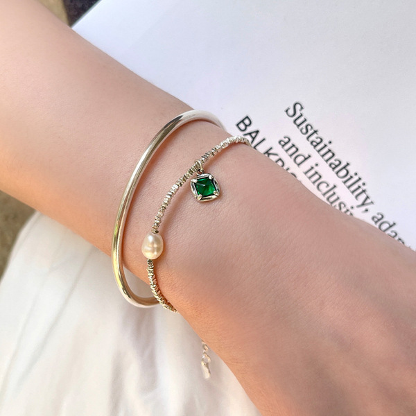 Green elegant fashionable universal silver bracelet with zircon…