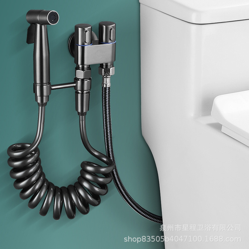 Stainless Steel Toilet Companion Triangle Valve Spray Gun with One Inlet and Two Outlets, Pressure-Boosting Flushing Bathroom Faucet, Modern and Simple Design Stainless Steel Toilet Companion Triangle Valve Spray Gun with One Inlet and Two Outlets, Pressure-Boosting Flushing Bathroom Faucet, Modern and Simple Design