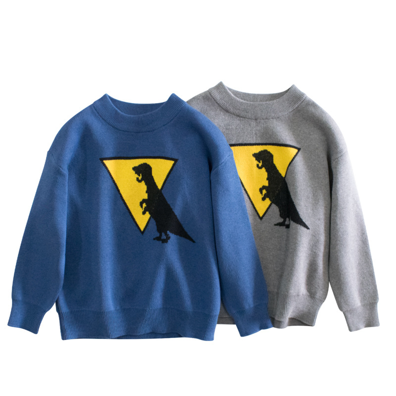 27 niños ropa infantil estilo coreano otoño nuevos niños suéter dinosaurio bebé niños ropa de punto entrega de una sola pieza