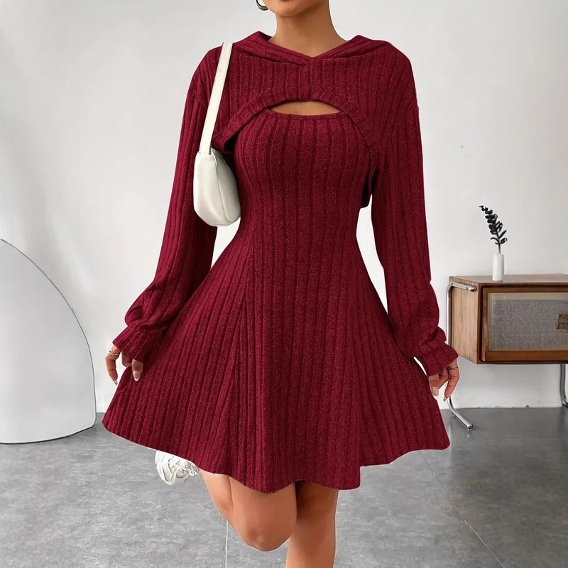 In-Stock European and American Cross-Border Dress Set, Long-Sleeved Hoodie Top and Sleeveless A-Line Tank Dress Tiktok