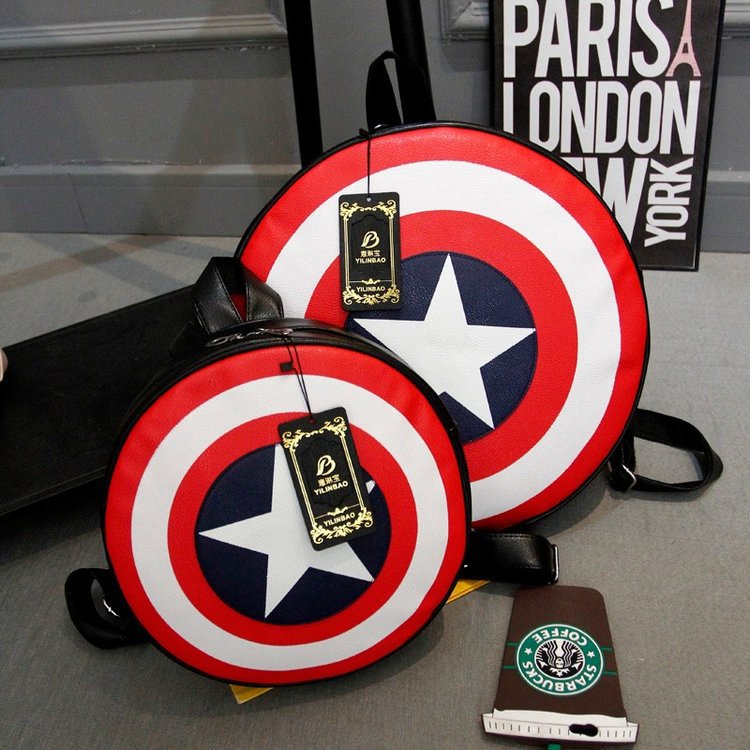 大容量美国队长时尚韩版潮五角星盾牌背包时尚书包情侣款个性双背