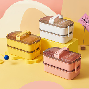 High-value double-layer lunch box for office workers and students with lid light food lunch box microwave heating portable lunch box