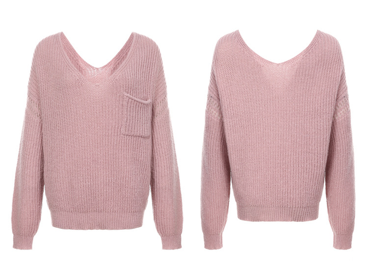 suéter suelto con cuello en V de manga larga de color sólido nihaostyles ropa al por mayor NSYH82929