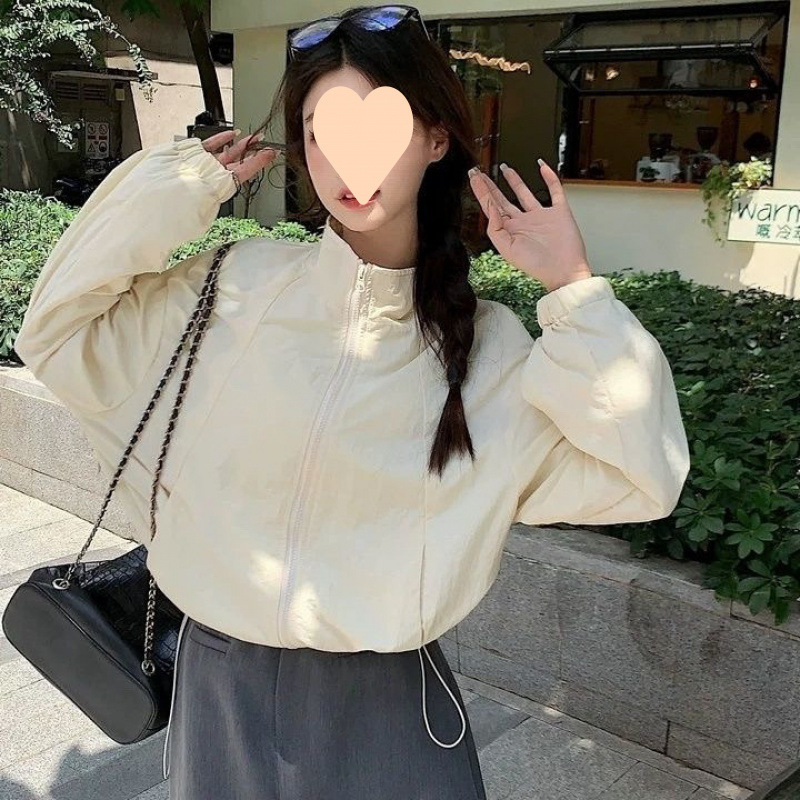 立领晒外套女2025夏季新款宽松抽绳短款休闲开衫拉链夹克上衣|undefined