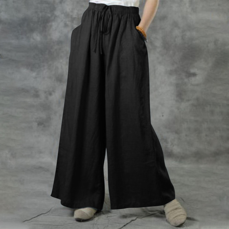 Plus Size High Waist Long Pants For Women Clothing Summer Solid Casual Wide Leg Trousers Fashion Korean Female Clothing_ecoleips.com