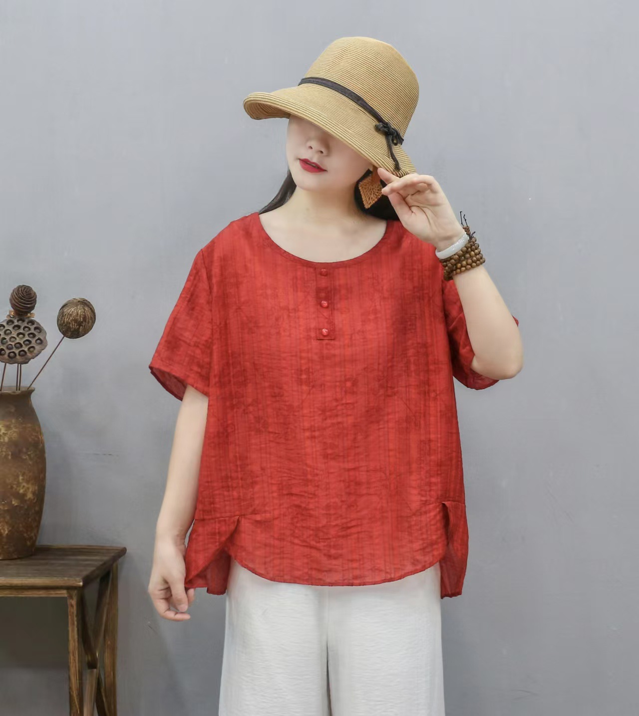 Transfronterizo 2025 primavera y verano nueva camiseta de mujer china impresa de manga corta camiseta de mujer de verano collar redondo literatura y arte image 7