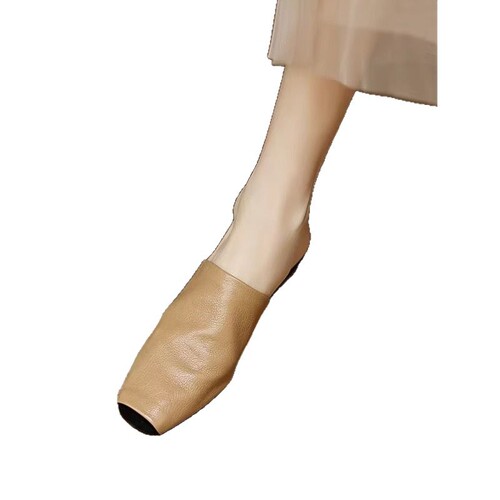 Soft Leather Grabby Lazy Head Cover Half Slipper for Women, Autumn New Style, Outerwear One-Piece Low Heel Muller Shoes