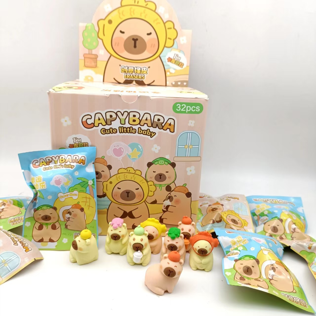 Capibara sorpresa bolsas ciegas borracha estudiantes lindos delfines de goma para niños aprenden papelería premios