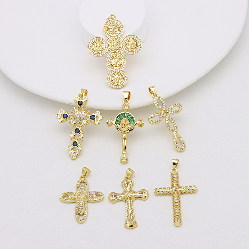 クロスボーダー新しいファッションハイエンドクロス宗教フルジルコン真鍮金メッキネックレスペンダントペンダントアクセサリー|undefined