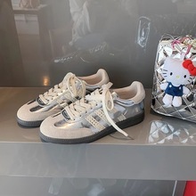 牛皮版~德训鞋复古蕾丝边2024夏季爆款真皮运动休闲鞋女阿甘板鞋