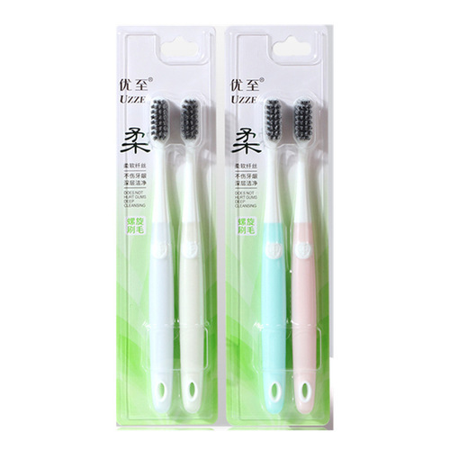 Softgrip Toothbrush with Soft Rubber Handle, Dual-Helix Gum Cleaning, Family Pack Set, Couple Adult Dual-Piece Set