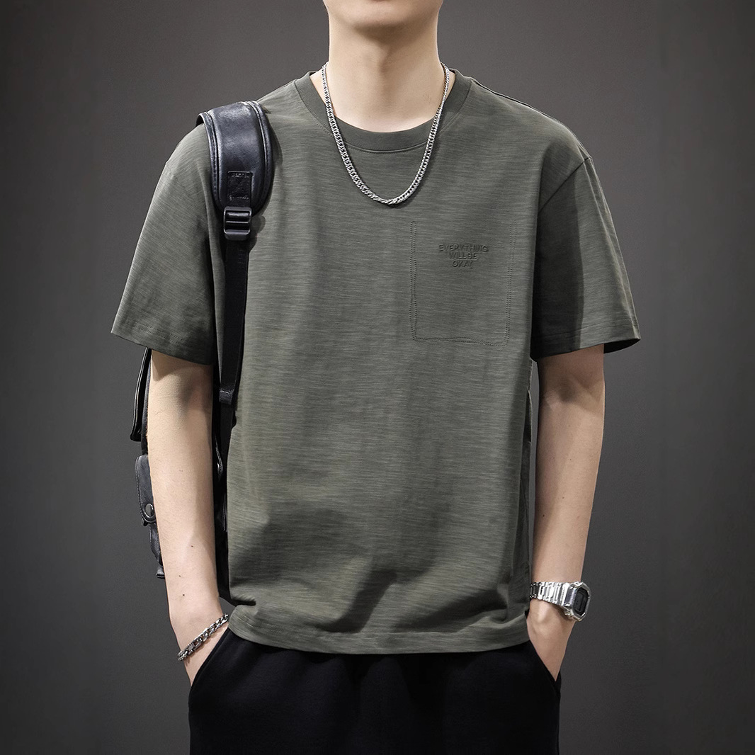 Bamboo cotton solid breathable quick dry short sleeve T-shirt with a…