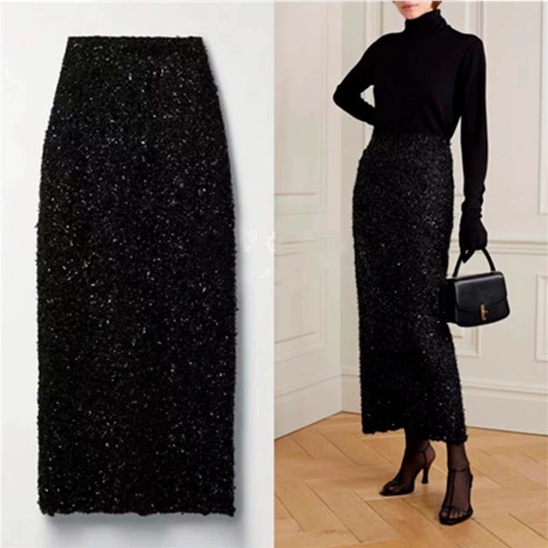 Новая шерстяная твидовая юбка средней длины из букле весны и осени 2025 года с уникальным дизайном.