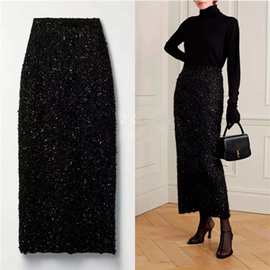 th~ row 2025年春秋季新款羊毛圈圈花呢中长半身裙设计感小众半裙