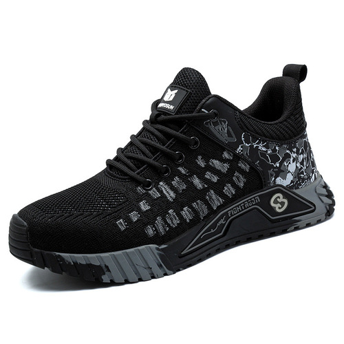 Labor protection shoes for men in all seasons, lightweight, breathable, lightweight steel toe caps, anti-smash, anti-puncture safety protective shoes, fly-woven work shoes