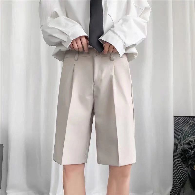 メンズサマースーツショーツ、ストレートレッグ、ルーズ、韓国風、カジュアル、軽熟、ビジネスミッドパンツ、スリムフィット、5点パンツ、トレンド|undefined