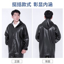干活防油皮裤骑行皮衣男防水连帽春秋工作服套装男穿代驾单款皮衣