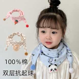 2025 Autumn and Winter Cotton and Linen Kidsren's Scarf Boys and Girls Cartoon Triangle Scarf Baby Saliva Towel Warm Baby Scarf