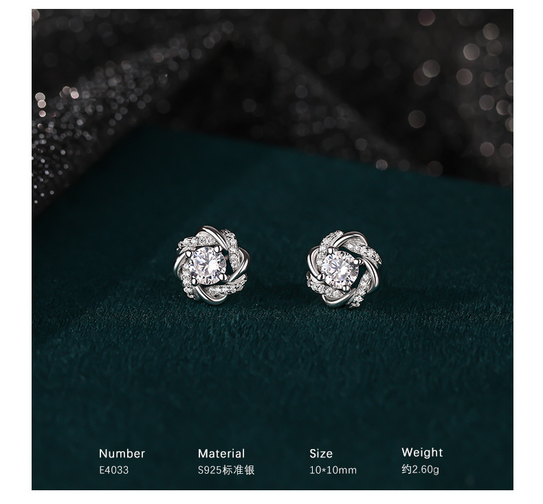 s925纯银方形几何锆石耳钉女轻奢高级感圆形三角形雪花四叶草耳饰详情2