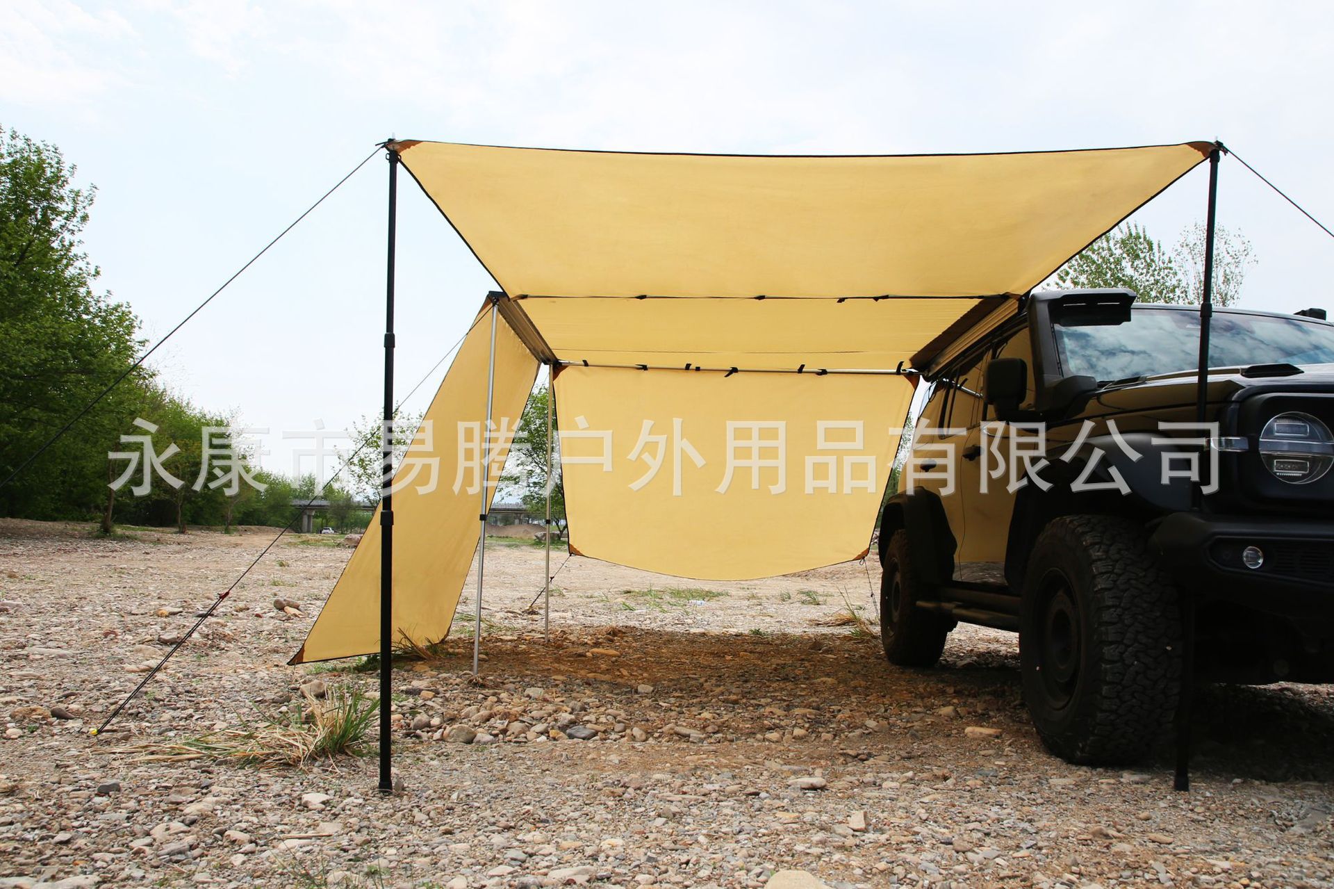 In-Stock Outdoor Camping Thickened Black-Coated Tarp Windproof Sunshade Tent Car Side Expansion Canopy Sunshade