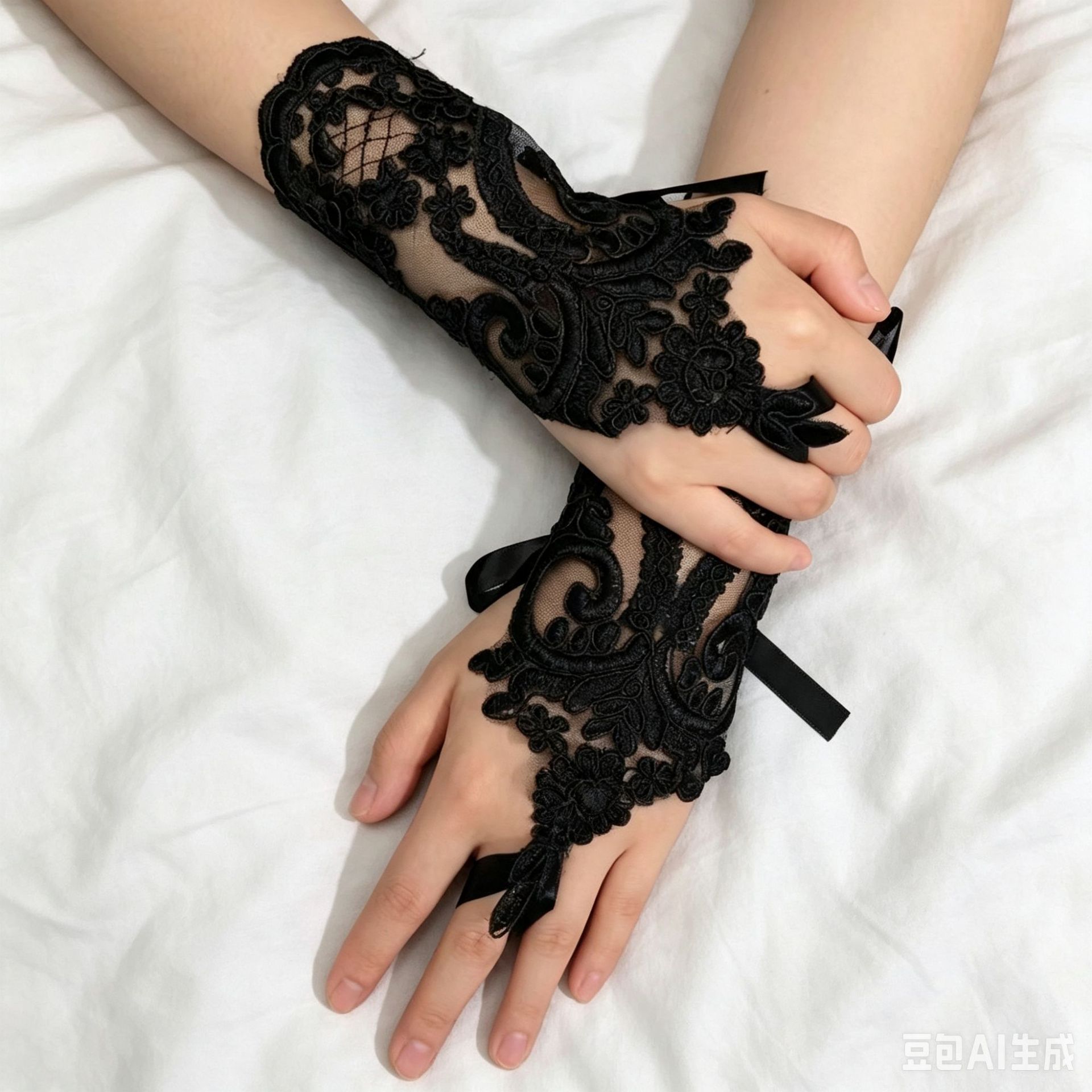 Short Floral Fingerless Gloves for Women, Bridal & Party Costume Accessory, Red — detail image 1