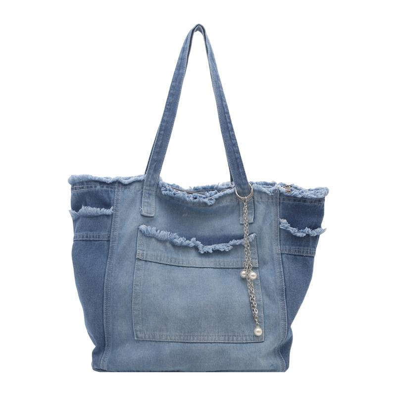 Borsa tote in denim sfumato borsa a spalla donna versatile_voghion.com