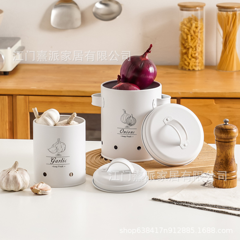 Barril de patata transfronteriza cebolla ajo contenedor de almacenamiento conjunto de cocina caja de almacenamiento de frutas y verduras patata metal permeable a la atmósfera
