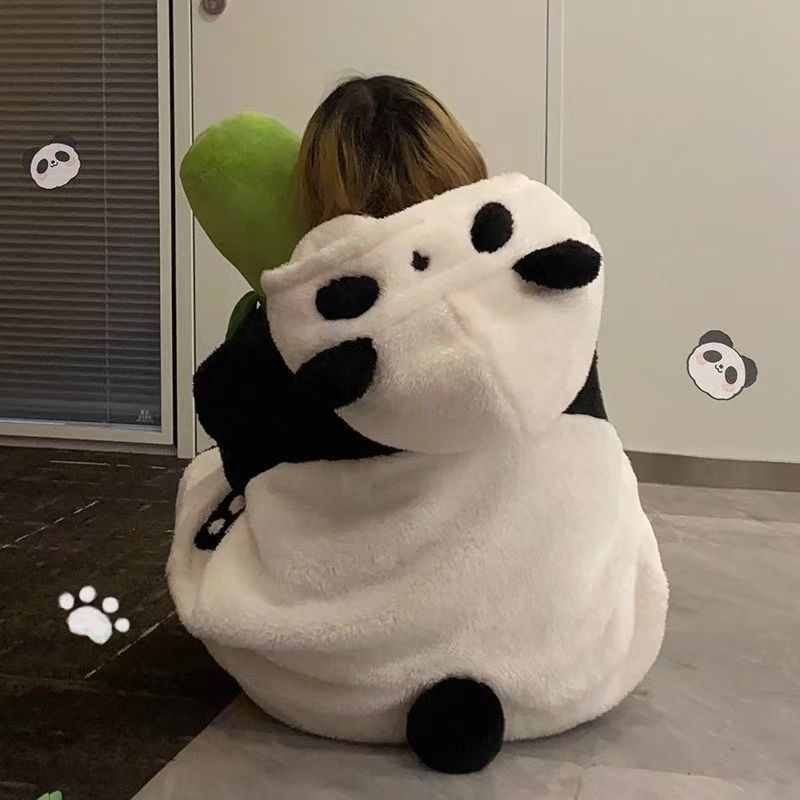 可爱卡通熊猫冬季睡袍女睡衣珊瑚绒2024年新款少女保暖家居服套装