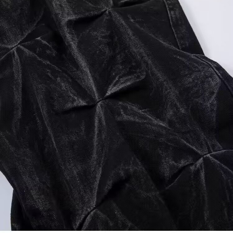 Jeans neri plissettati stile retrò da uomo, pantaloni a gamba larga, vestibilità ampia, stile street americano, marchio di tendenza di nicchia._voghion.com