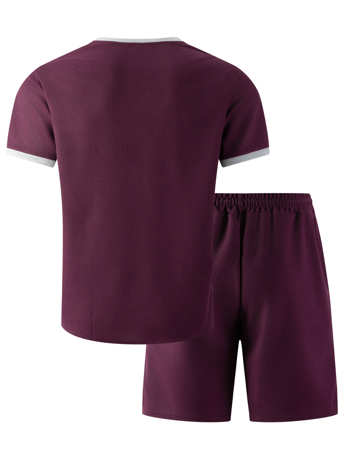 Herren Waffelstrick V-ausschnitt Set Mit T-shirt Und Kurzer Hose_voghion.com