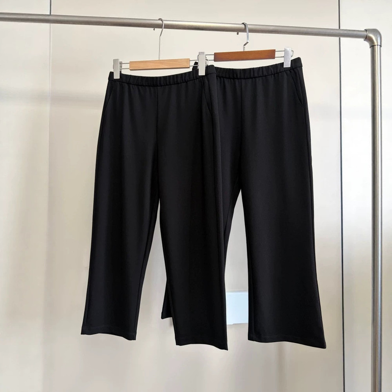10079 Women's Autumn Casual Versatile Straight Pants 16406 Black Slimming Nine-Point Slightly Flared Pants 16407