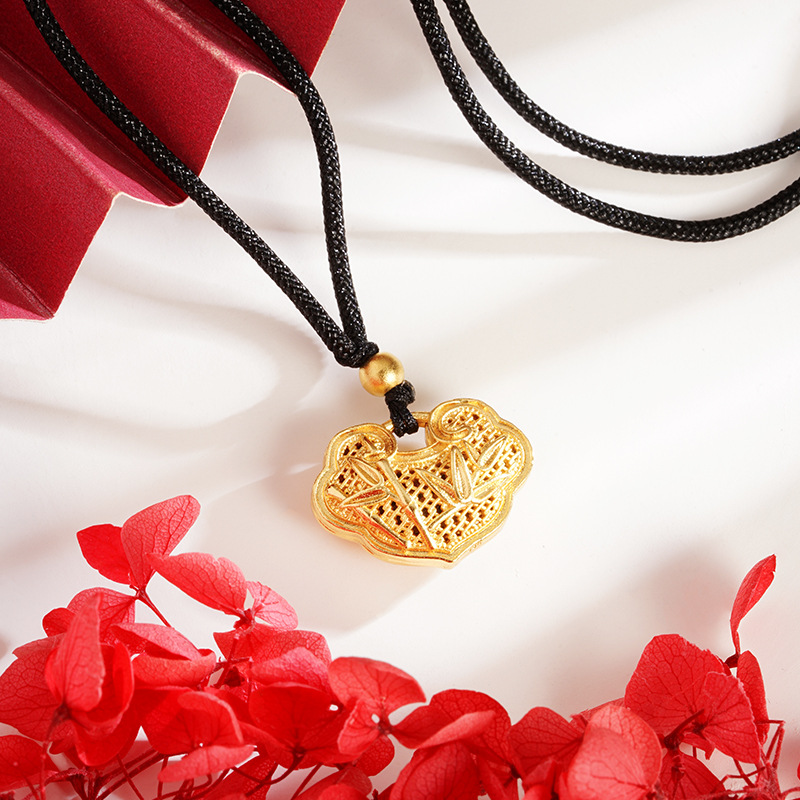 Moda nacional hoja de bambú Ruyi cerradura collar Vietnam arena oro antiguo patrimonio Ley estilo chino joyería femenina suministro directo fábrica