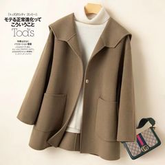 秋冬の新型の両面のカシミヤのコートの女性の中で長いタイプの海軍の襟のゆったりしている大きいサイズの小さい背の純ウールのコートです。