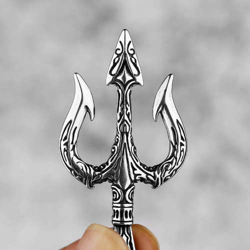 Poseidon Trident Titanium Steel Pendant Trendy Fashion Sweater Chain Men's Hip Hop Personalized Stainless Steel Necklace Pendant