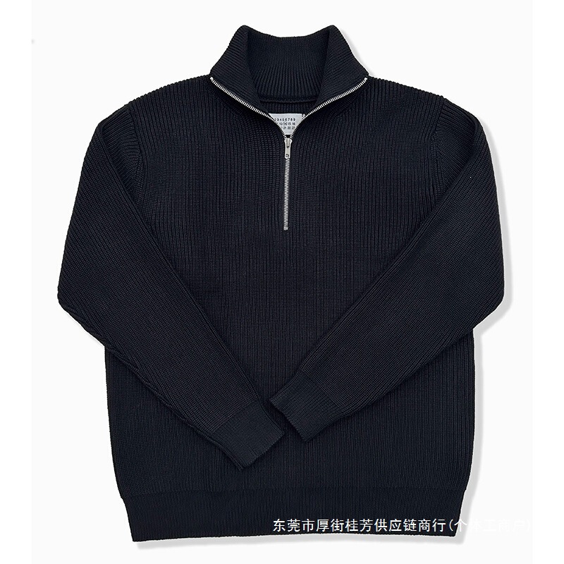 Four-Corner Half-Zip Turtleneck Sweater, Wool Blend Jacket, Loose and Lazy Style Knitwear Top for Men