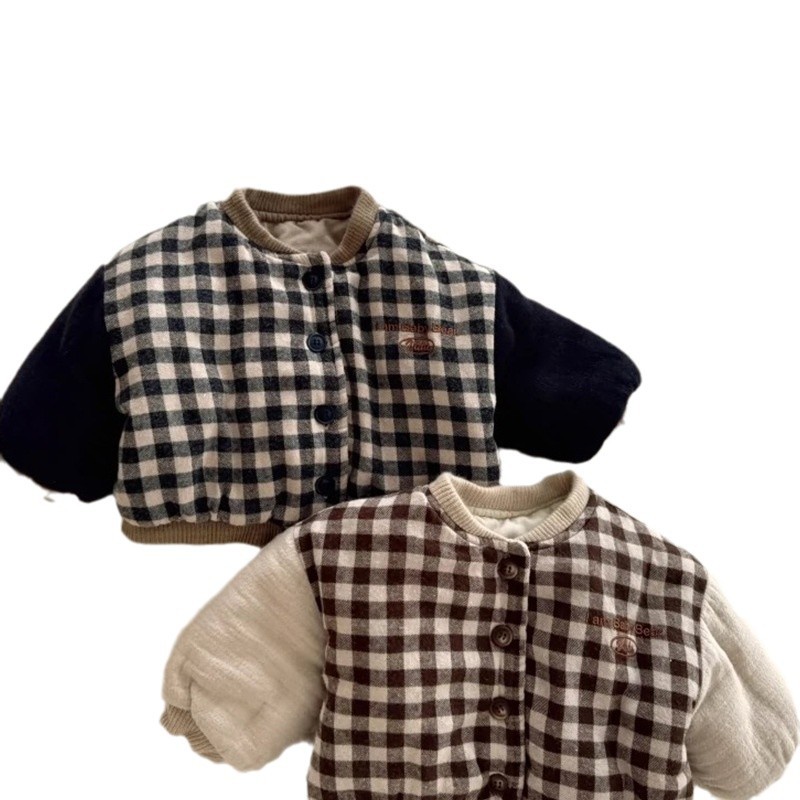 Capa de algodón para niños gruesa invierno ropa infantil coreana 2024 nuevo bebé invierno invierno chaqueta de algodón a cuadros para niños